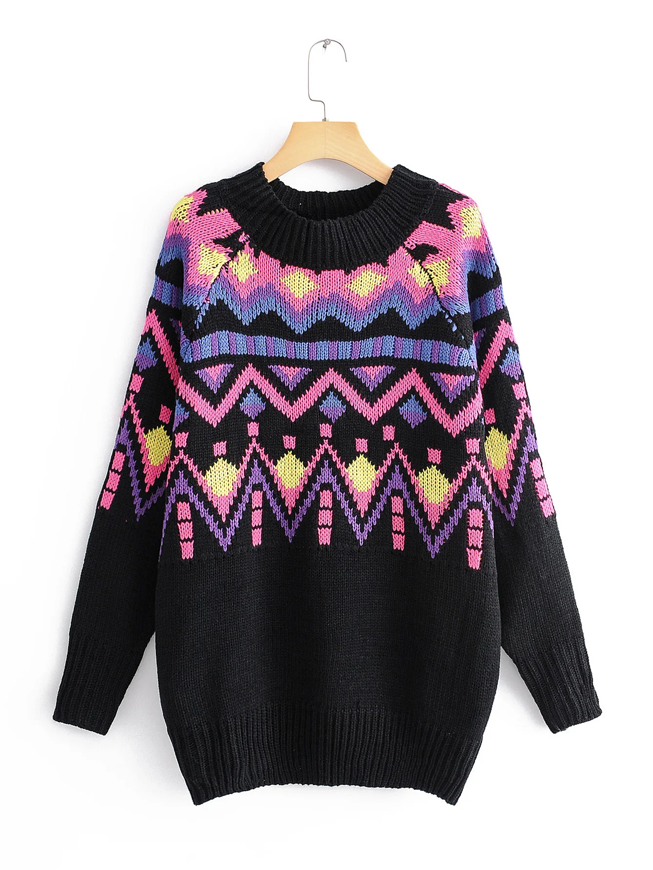 

Fashion women Simple and easy 73-1141 European and American fashion wind jacquard loose knitted sweater