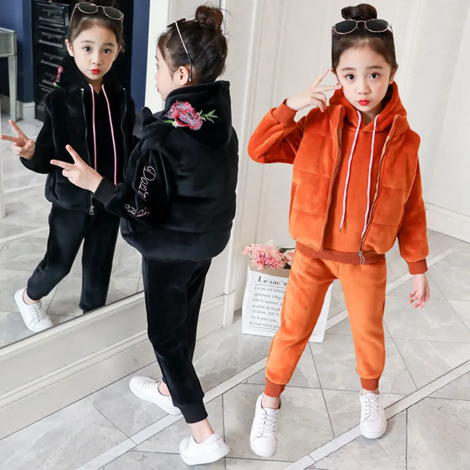 

3pcs Baby Boy Set Cotton Sweater Girls Sets Infant Warm Vest Hoodie Pullover Pants Suit Teenager Toddler Clothing Sets