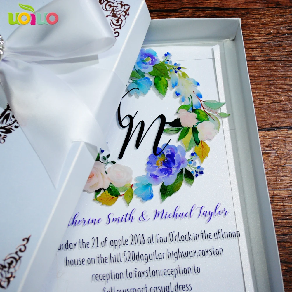  10pcs popular clear acylic invitation card laser cut lace floweral wedding invitations 3d cards mod - 32917396482