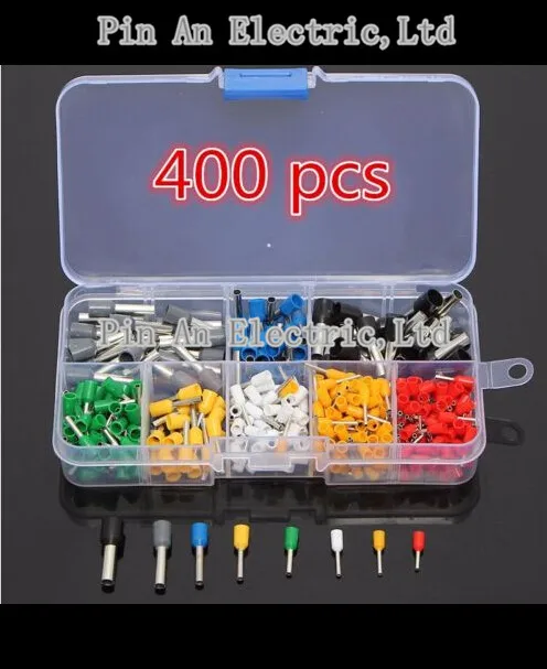 

400pcs 8 Size 8 Color Wire Copper Crimp Connector Insulated Cord Pin End Terminal Kit Set