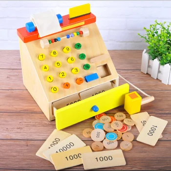 

Supermarket Simulation Cash Register Pretending to play role play Children's Wooden Checkout Counter Home Toys Children's gifts
