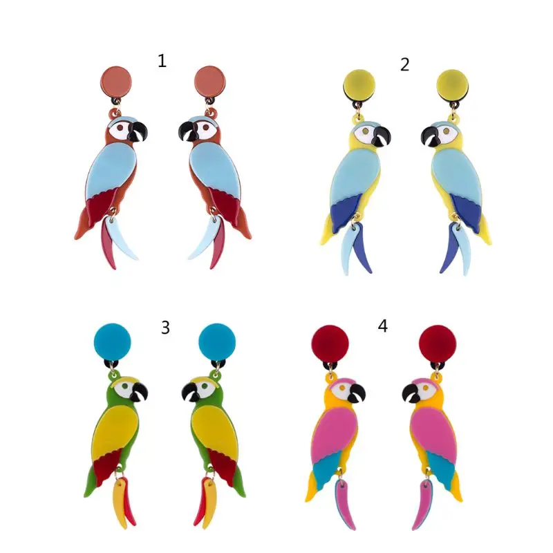 Acrylic Earrings Colorful Parrot Bird Drop Earrings Stand Out Summer Fashion Jewelry Punk Exaggerated Colorful