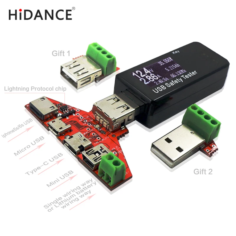 Супер интерфейс USB тестер iPhone5s/6s протокол Lightning type-c MiNi Micro usb один провод зажим передачи платы qc2.0/qc3.0