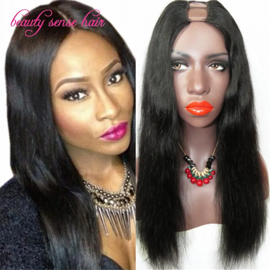 

2016 Wholesale Brazilian U part wigs 100% virgin human hair Natual straight U part wigs with Middle part for black women