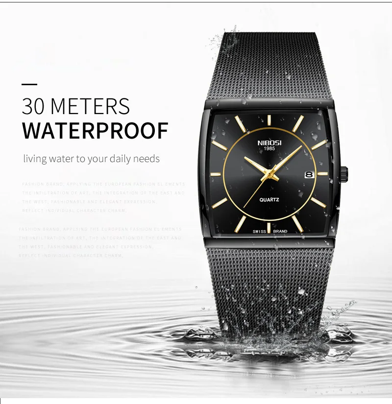 NIBOSI Whole Gold Men's Quartz Wrist Watch Luxury Mesh Stainless Strap Dress Business Man Clock Square Watch Reloj Hombre 2018   (8)