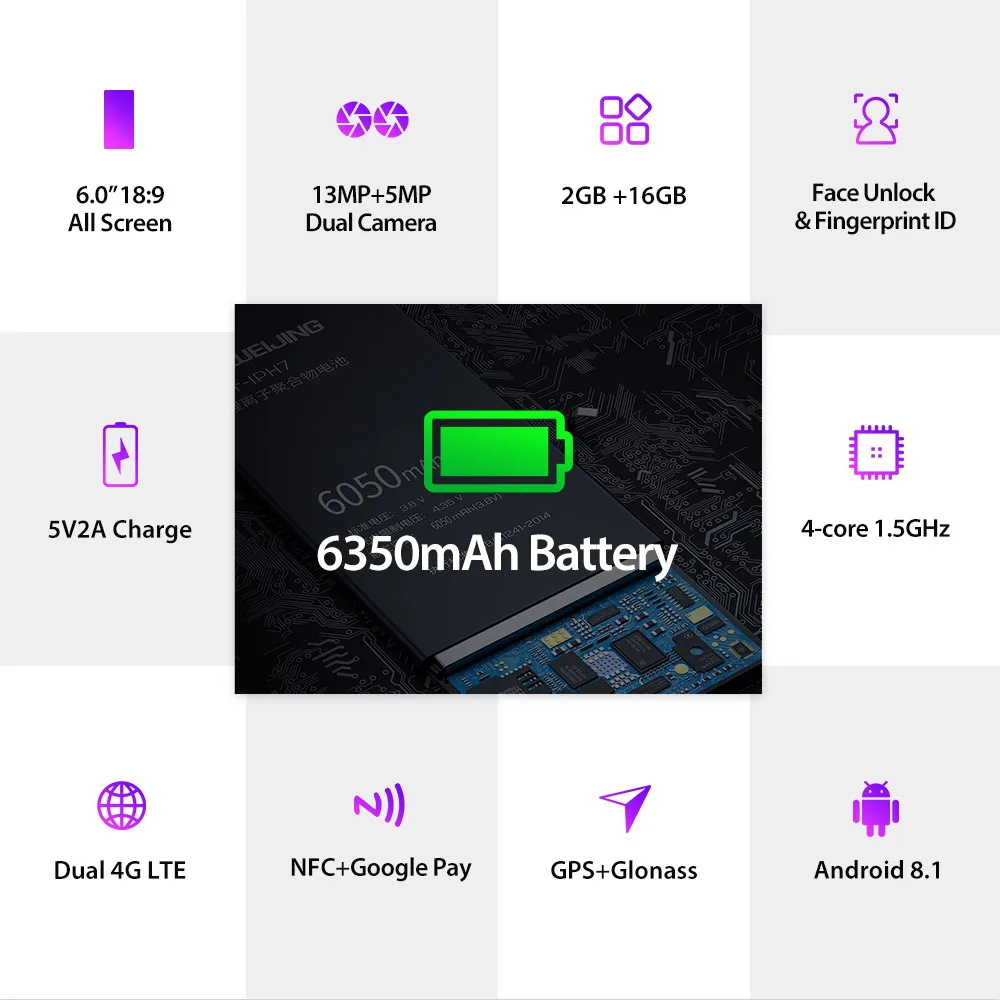 Ulefone power 3L 6350 мАч большой аккумулятор сотовый телефон 6 0 'ཌ Гб 2 Android 8 1 4G Lte OTG NFC