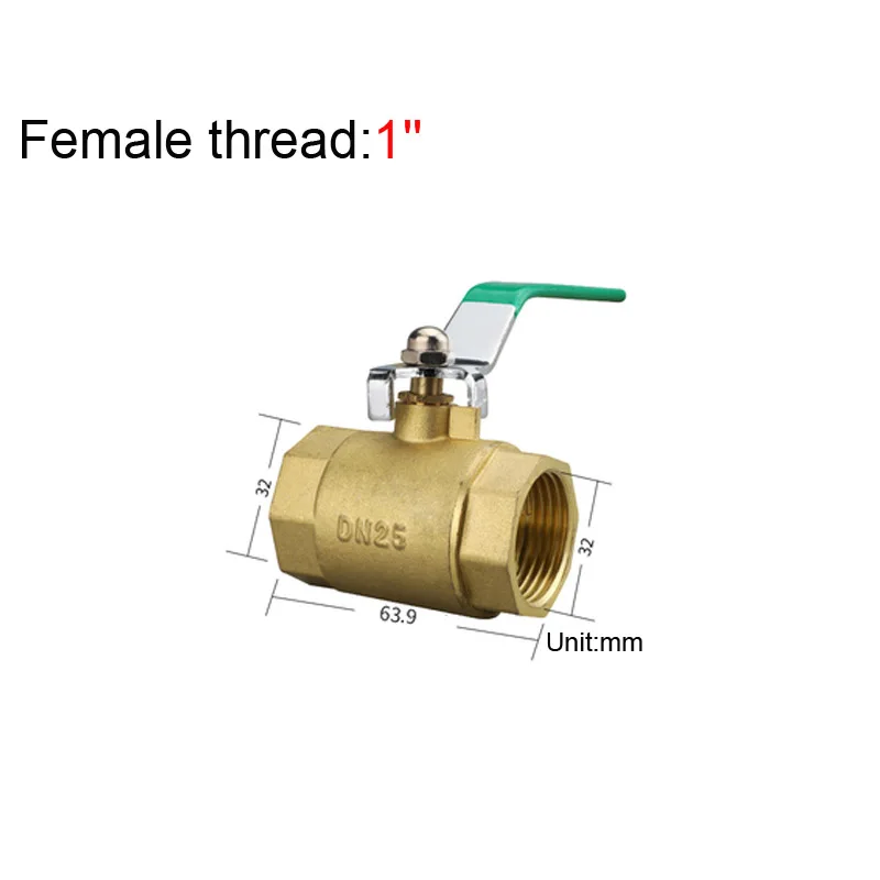 " Женский и женский латунный уплотненный шаровой клапан с зеленой ручкой для воды, масла, воздуха, газа, топливной линии, отключения труб Фитинги