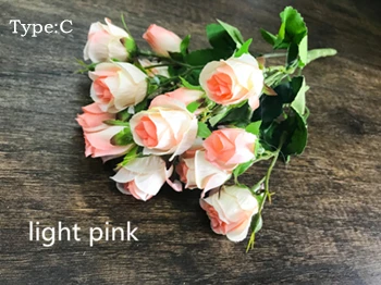Zinmol красочные шелковые искусственные цветы 15 голова Мини Роза для домашнего декора для свадьбы Маленькие розы цветок букет украшение - Цвет: C light pink