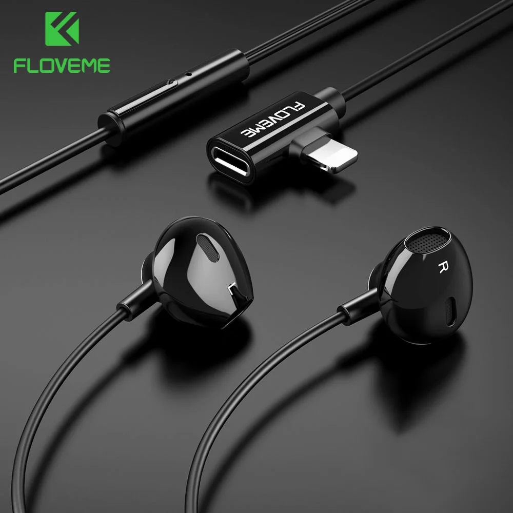 Tanie FLOVEME 2 w 1 słuchawki douszne magnes słuchawki douszne do słuchania z adapter do ładowarki do telefonu iPhone słuchawki douszne stereo