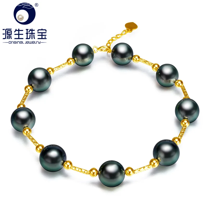 

[YS] Best Gift 8-9mm Black Genuine Tahitian Pearl Pure 18k Gold Luxury Bracelets Fine Jewelry