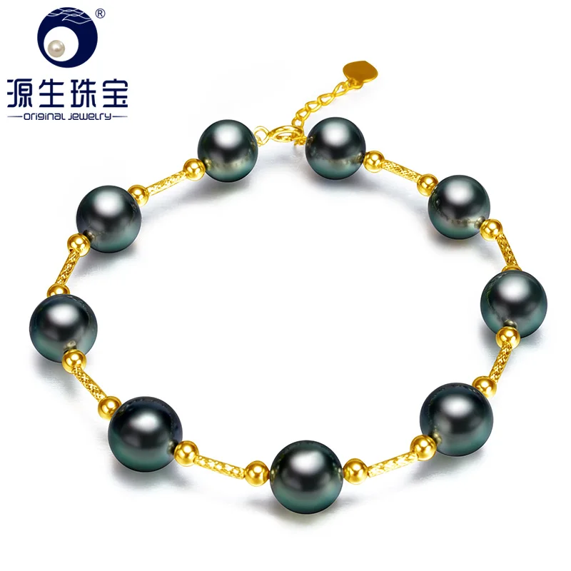[YS] Nejlepší dárek 8-9mm černý originální Tahitian Pearl Pure 18k Gold luxusní náramky jemné šperky