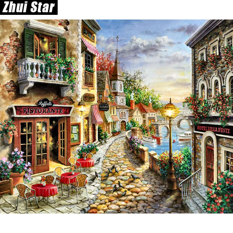 

Craft Needlework Diy Handicrafts City Landscape Diamond Painting Street Painting Diamond Embroidery Square Drill ZS