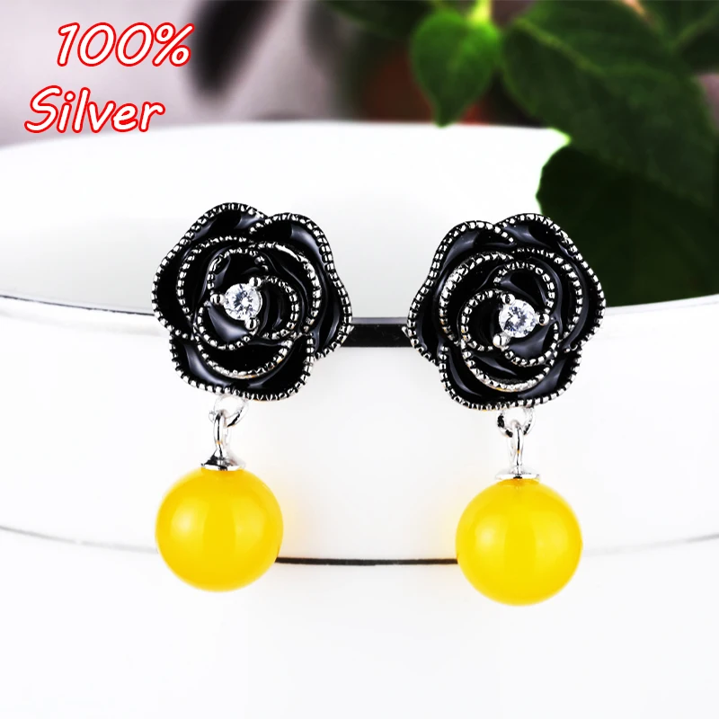 

100% 925 Sterling Silver Earring BiankNail-Toner Is Diy Inlaid With Amber Pearl Beeswax Female Ear Nail To Set 5mm-12mm