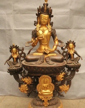 

39"China Tibet Tibetan Buddhism Bronze Gild Vajrasattva Buddha Kwan-Yin Statue