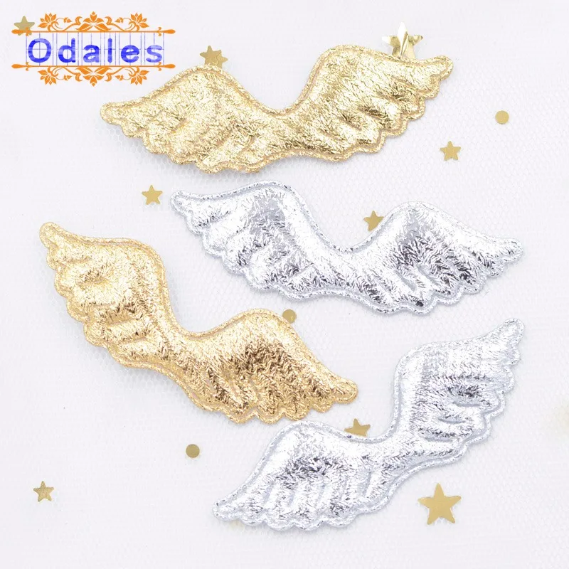 40Pcs/lot Gold Silver Cloth Padded Angel Wing Applique Single Side Glitter Fabric Patches DIY Crafts Hat Headwear Accessories