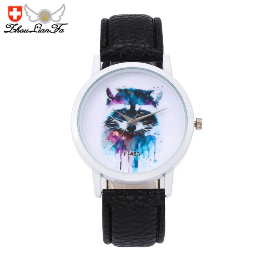 

Zhoulianfa Brand Women Quartz Watch Fashion Raccoon Print Leather Band Analog Wristwatch Ladies Casual Dress Watches relogio