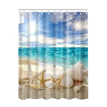 

Seascape Sea Beach Picture Print Ocean Decor Collection Bathroom Set Fabric Shower Curtain with Hooks