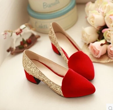 Spring and summer red wedding shoes bride wedding red shoes with thick with the Chinese women's singles wedding women shoes