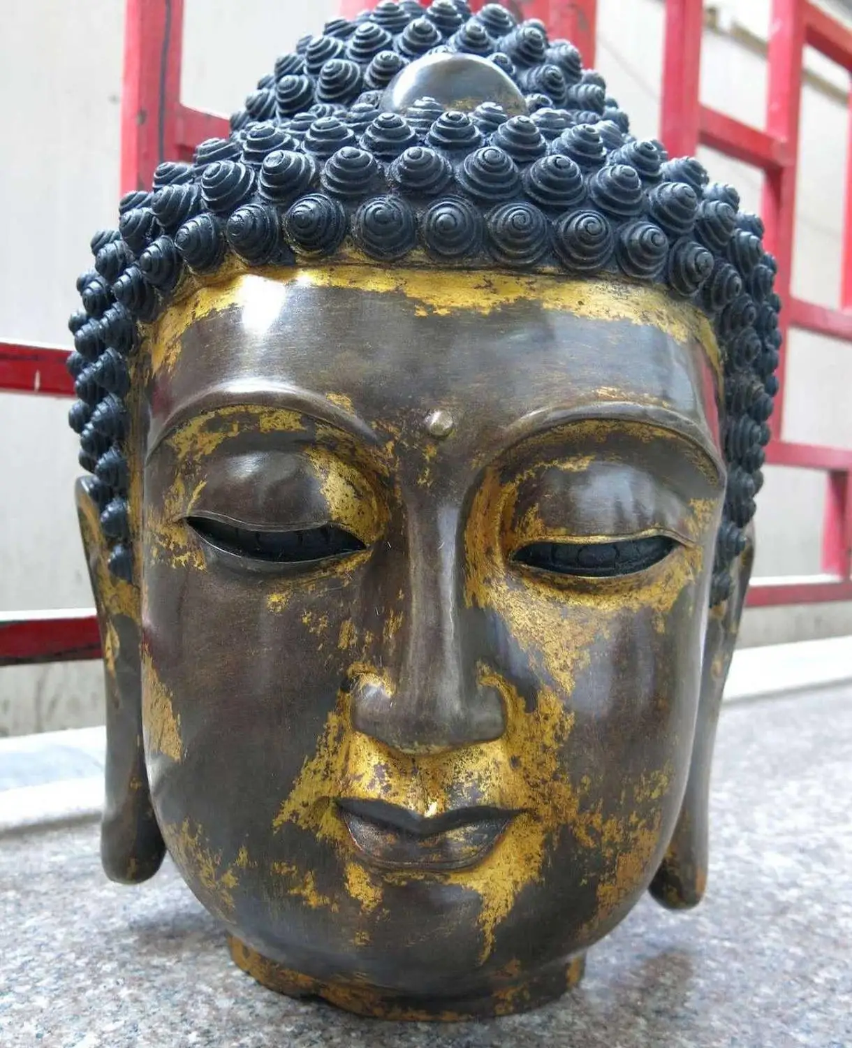 

17" China old bronze carved copper fine buddhism Sakyamuni Buddha head Statue