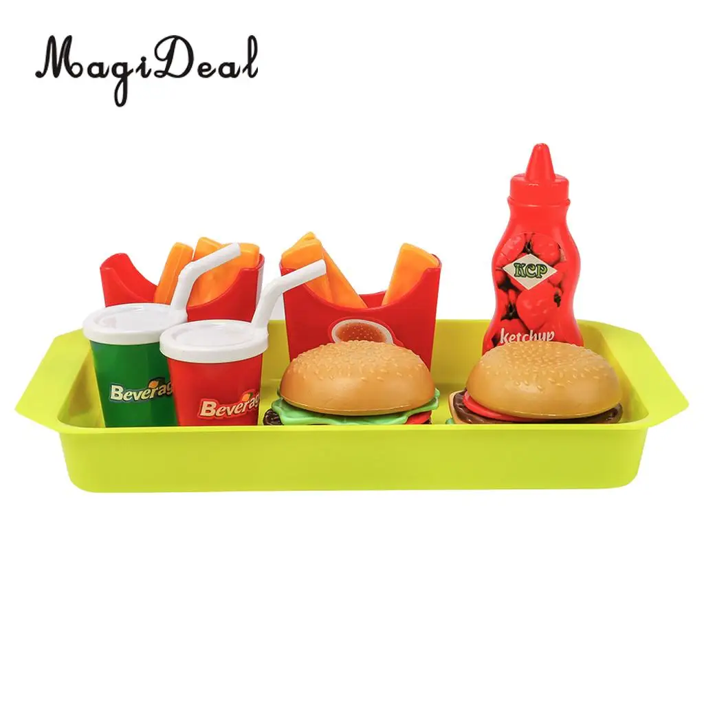 Pretend Play 8 Pieces Simulation Fast Food French Fries Hamburger Drinks Cuisine Kitchen Playset Kids Toy