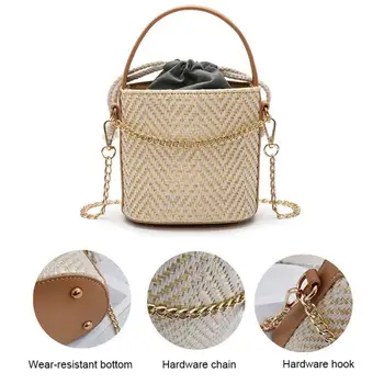 

1pcs Women Straw Woven Handbag Vintage Chain Large Capacity Messenger Bag AB@W3