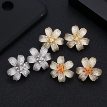 Jankelly трендовые Роскошные серьги-гвоздики с цветком для женщин, свадебные серьги с кубическим цирконием и кристаллами в Африканском Дубае, золотые свадебные серьги