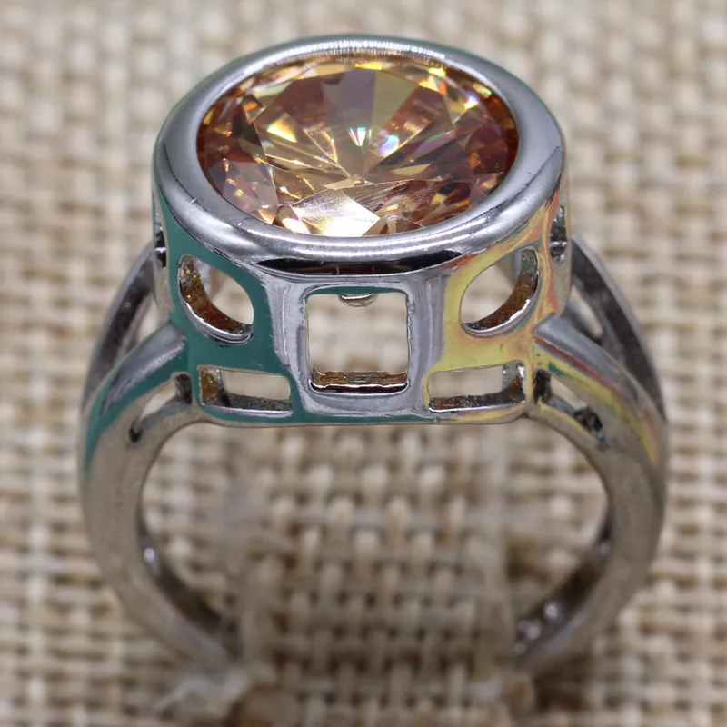 

Women 925 Sterling Silver Ring Rings Champagne Semi-precious Stone Multicolor Dark Blue Zricon Rings Free Jewelry Gift Box