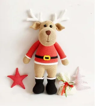 

Black shoes red dress big horn Christmas reindeer rattle - crochet Amigurumi doll