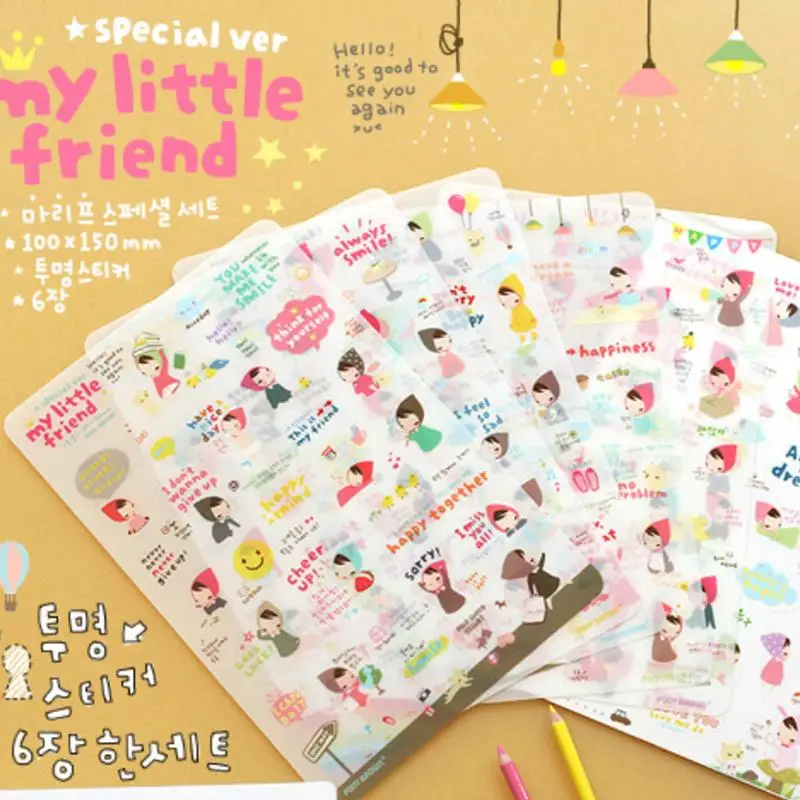 6sheets Sweet Girls Diary PVC Sticker Cute Kawaii Sticky Notes Planner Stickers for Notebook Office Stationery Decoration | Канцтовары