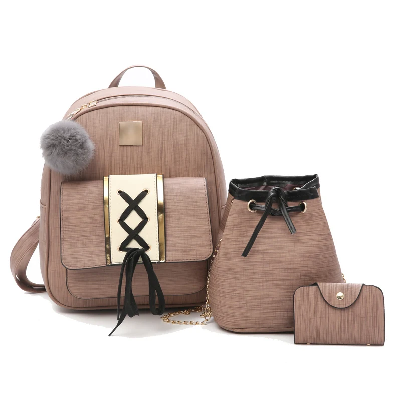 2018 School Bags for Teenage Girls PU Leather Women 3PcsSet Travel Backpacks Female Backpack Shoulder Bags Black Pink Purse