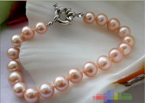 

Free shipping@@@@@ NATURAL 8" 10MM PINK ROUND FRESHWATER CULTURED PEARL BRACELET