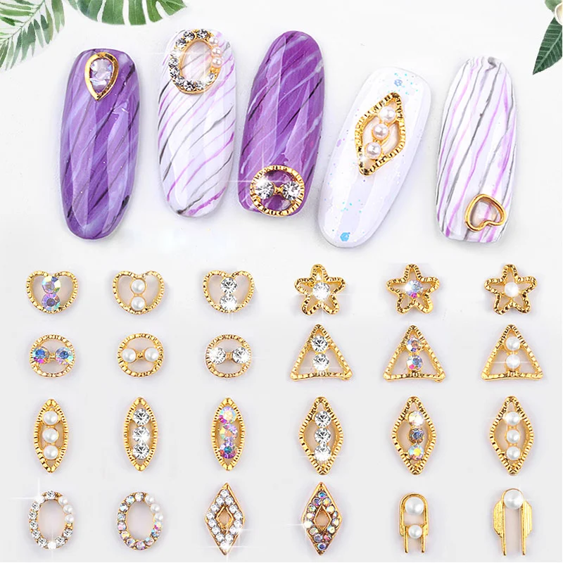 

5pcs/set Nail Art Decorations Metal Pearl Nail Accessories Multi-size AB Nail Shinestones 3D Nail DIY Manicure Decorations