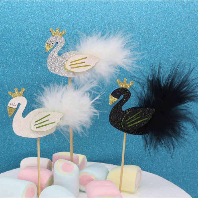 

New Style Bling Crown Flamingo Swan Feather Cupcake Toppers With Yarn DIY Cakes Topper Picks Wedding Party Decoration