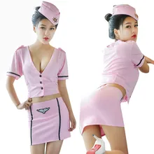 Hot sexy cosplay costumes sex game play airline hostess uniform pink temptation suit sexy costume for women