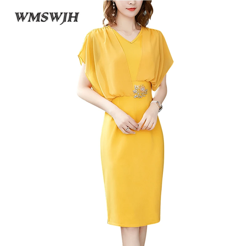 

Women Summer Elegant Office Dress Festa Female Fashion Pencil Party Robe Femme Vintage Empire Designer Chiffon Vestidos ON524