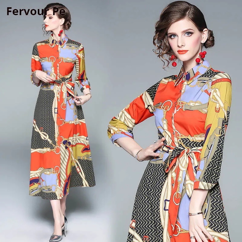 

Women's Clothing Palace Vintage new patchwork printing Three Quarter Sleeve Dress P19148