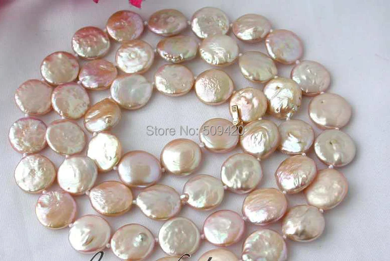 

Free Shipping >>Amazing 30" 14mm pink coin freshwater pearl necklace