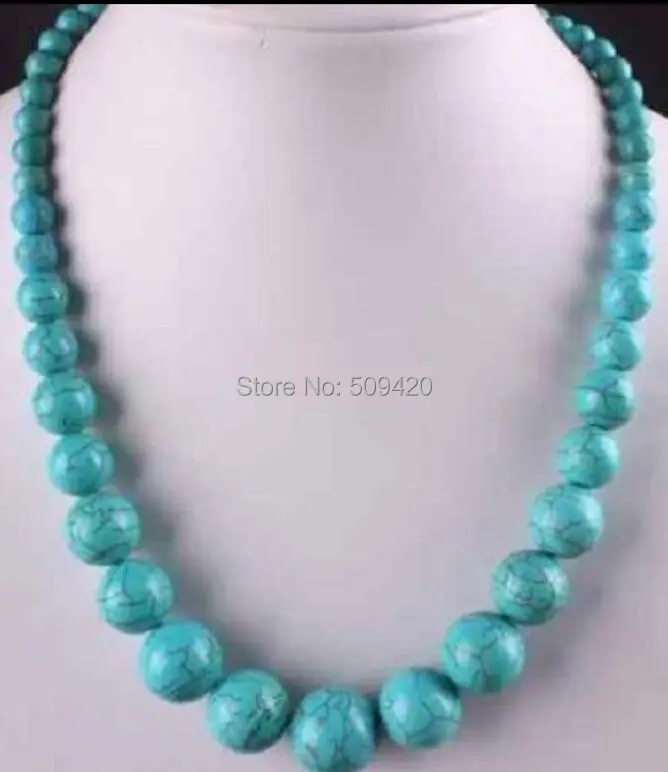 

W&O655 >>>>Charming 6-14mm Turkey Turquoise rounds Beads Necklace AAA
