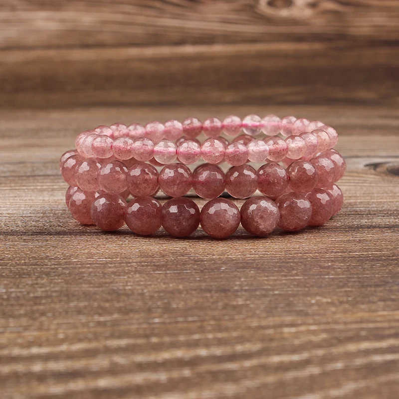 

Lingxiang Strawberry crystal pink bead bracelet is suitable for men and women to wear elastic beads jewelry fashion trend