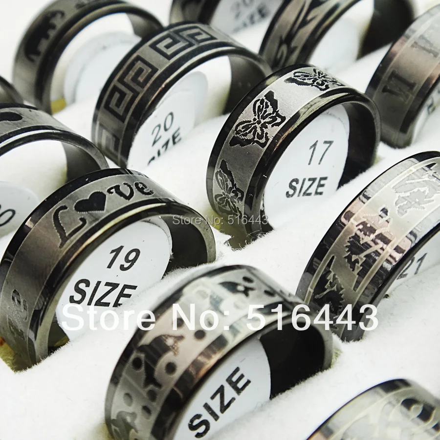 

50pcs Black Stainless Steel Fashion Mix Style Women Mens Rings Wholesale Jewelry Lots A-178