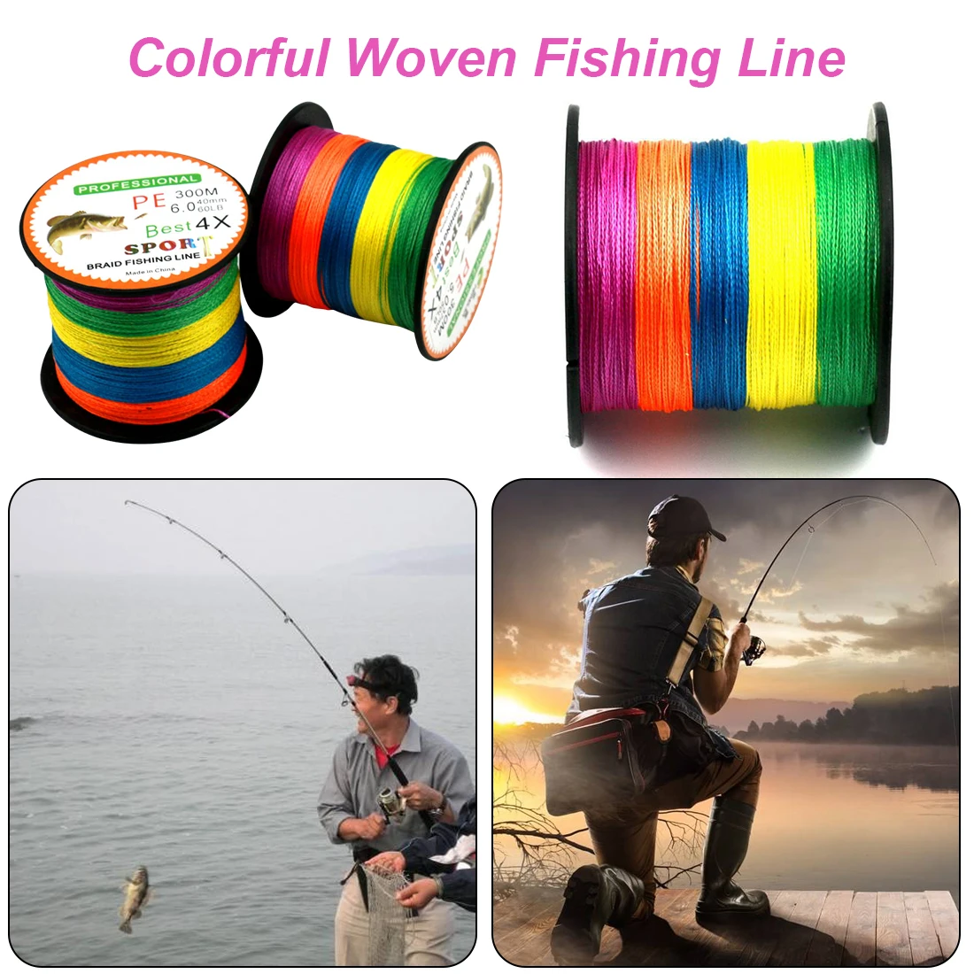 

300M 4 Strands Multicolour PE Braided Wire Multifilament Fishing Line Carp Fishing Tackle Random Color 15-80 LB