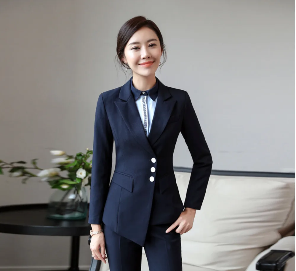

2018 Autumn Slim Fit Women Blazers Formal Jackets Office Lady Work Notched OL Ladies Blazer Coat Plus Size 3 Buttons Long Short