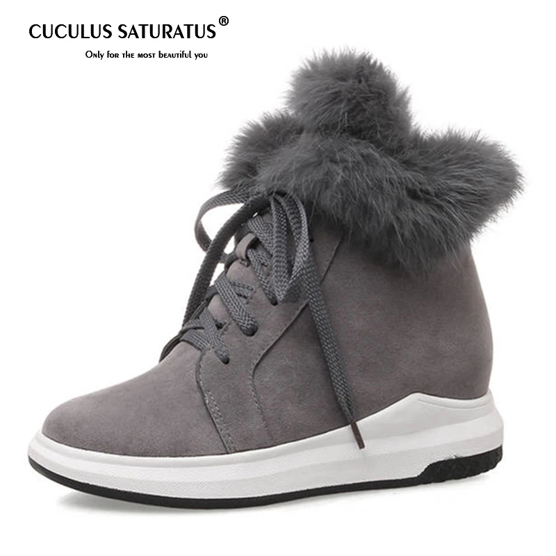 

Cuculus 2019 newest ankle boots for women flock round toe lace up boots warm winter snow boots comfortable flat shoes woman 561
