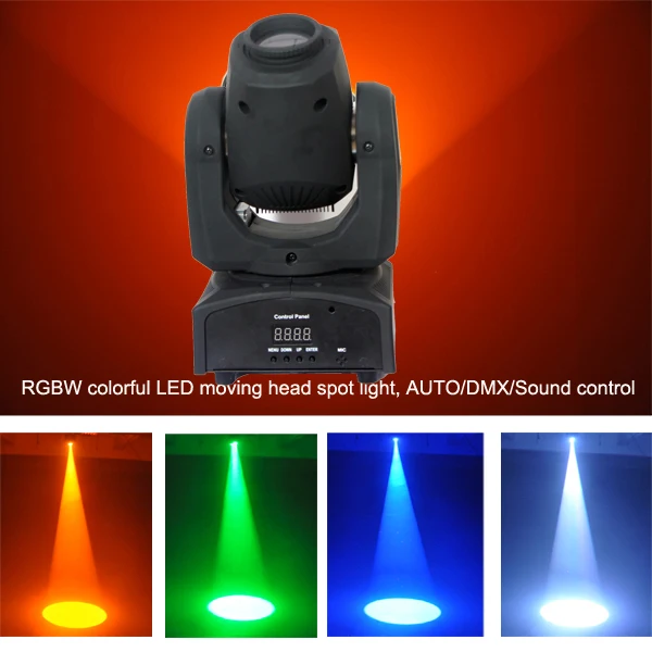 

8 Gobos 10W RGBW Spot Mini Moving Head LED Light for stage disco party dj event show decoration, DMX512, Master/slave