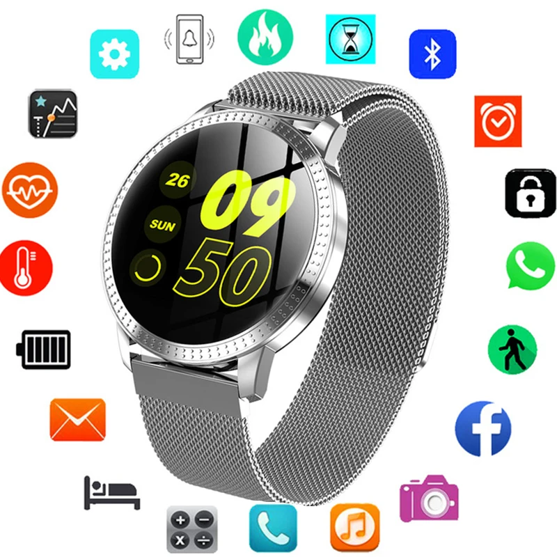 

New 1.22 Inch Smart Watch Waterproof IP67 Blood Pressure Monitoring Metal Starp Multi Sport Modes SmartWatch Women Band Watch