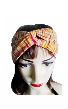

T175118 fashion orange stripe plaid print headband headband hair Twist Elastic Turban Headband for women