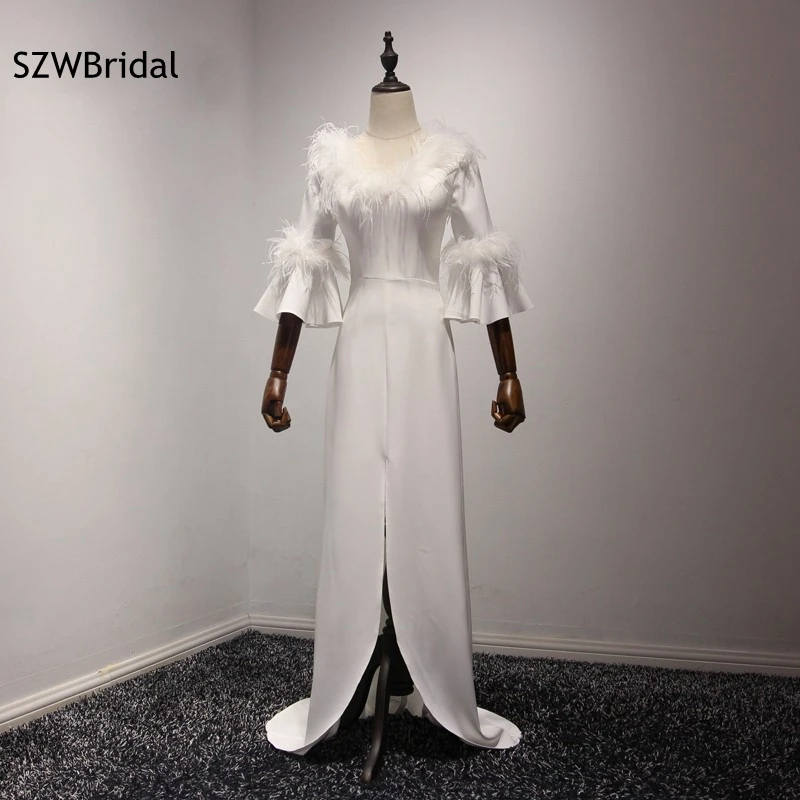 

New Arrival V Neck White Evening gowns 2019 Three quarter vestido de festa Long evening dress Plus size vestido longo