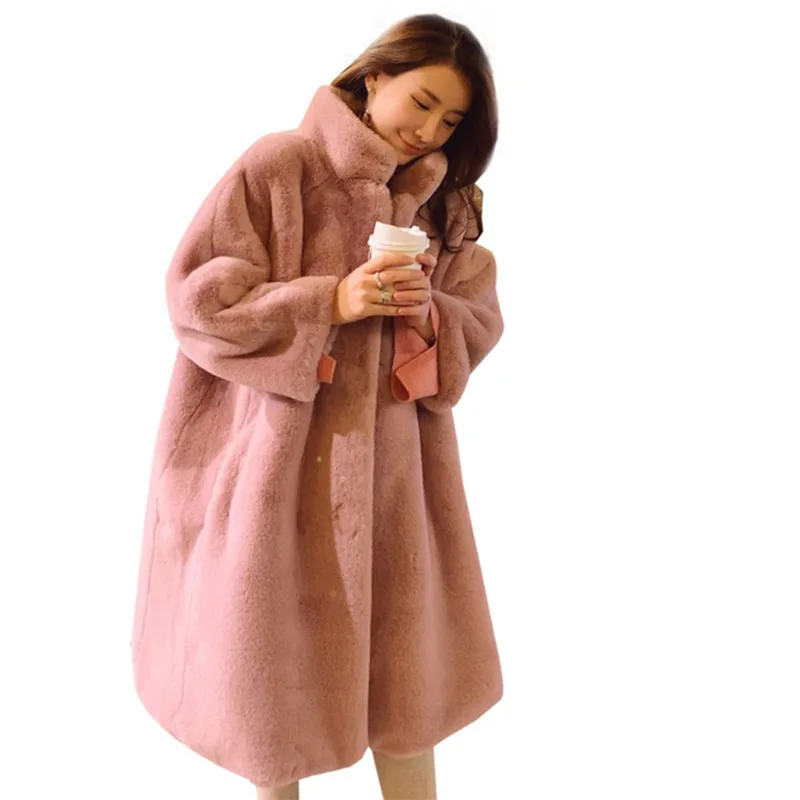 #*Cheap 2019 Korean version new Autumn Winter Stand collar Faux Fox hair jacket women Nine points sleeve thicken warm Faux fur coat