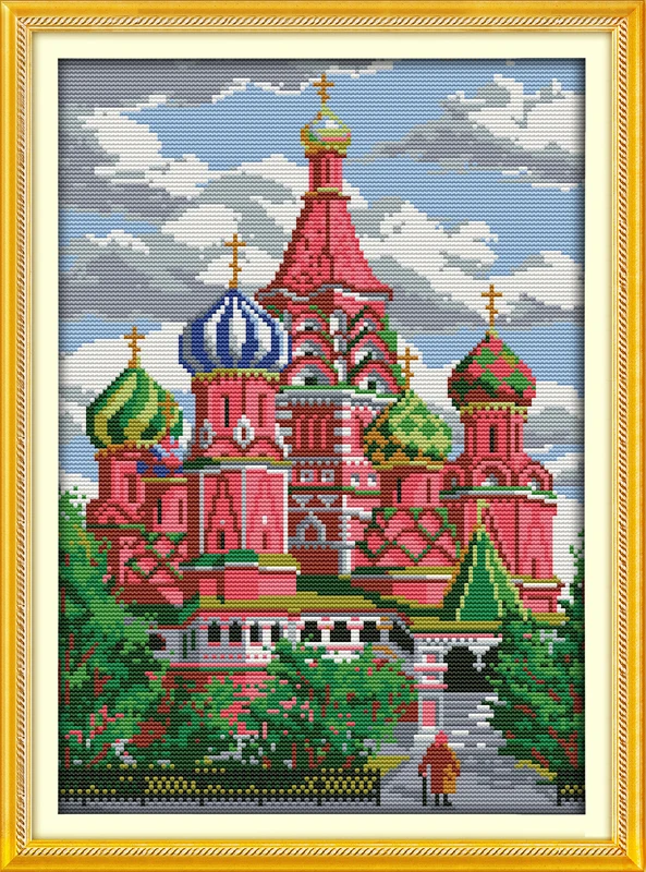 Red castle cross stitch kit lanscape garden 14ct 11ct count printed canvas stitching embroidery DIY handmade needlework | Дом и сад