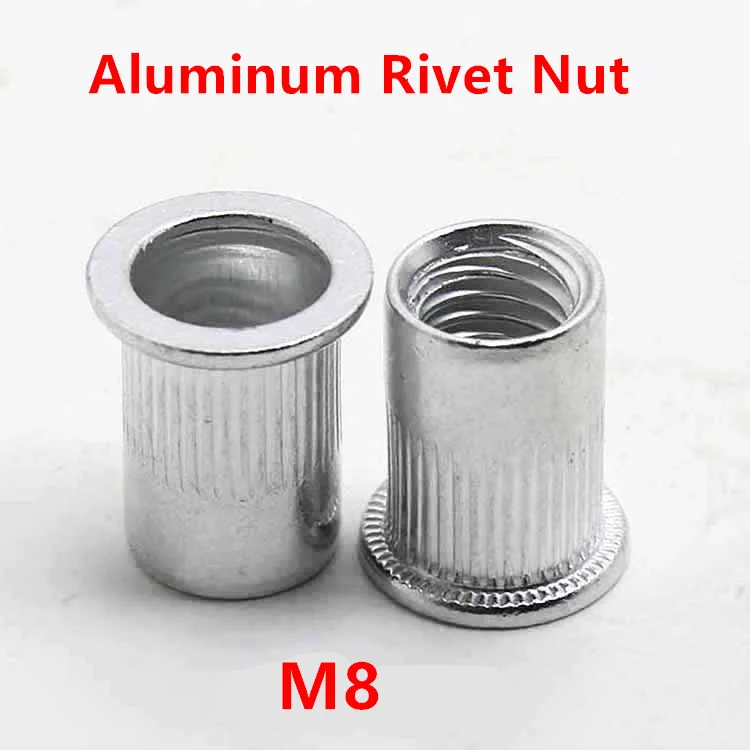 200 шт. M8 алюминиевые заклепочные гайки рифленые Rivnut плоская головка заклепки с